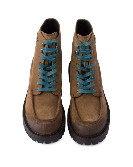 Prada Brown Lace-Up Suede Ankle Boots for men