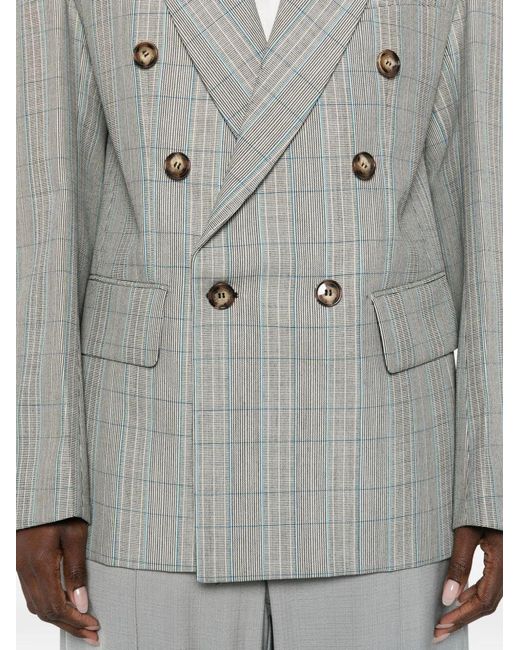 Victoria Beckham Gray Check Wool Double-Breasted Tailored Jacket