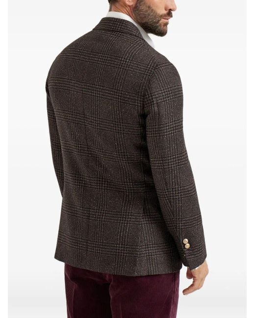 Brunello Cucinelli Black Wool-Alpaca-Silk Prince-Of-Wales Blazer for men