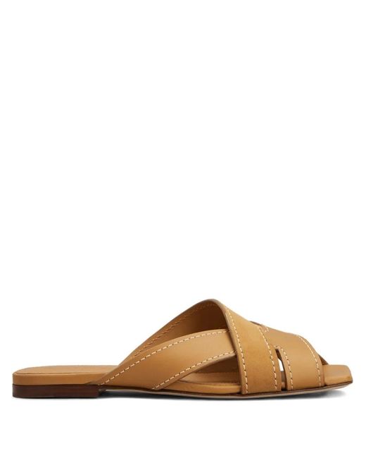 Tod's Brown Leather Flat Sandals