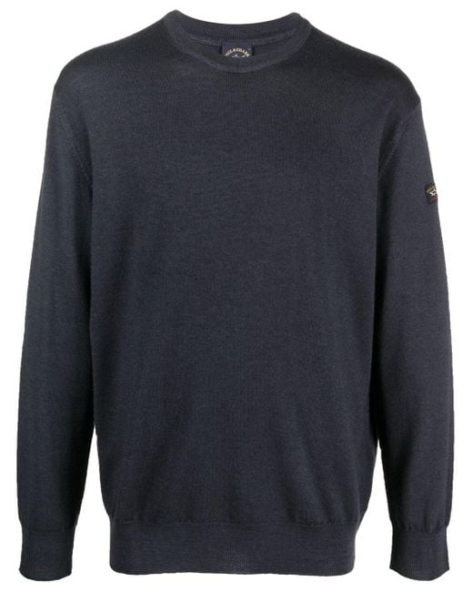 Paul & Shark Blue Fine Ribbed Wool Sweater for men