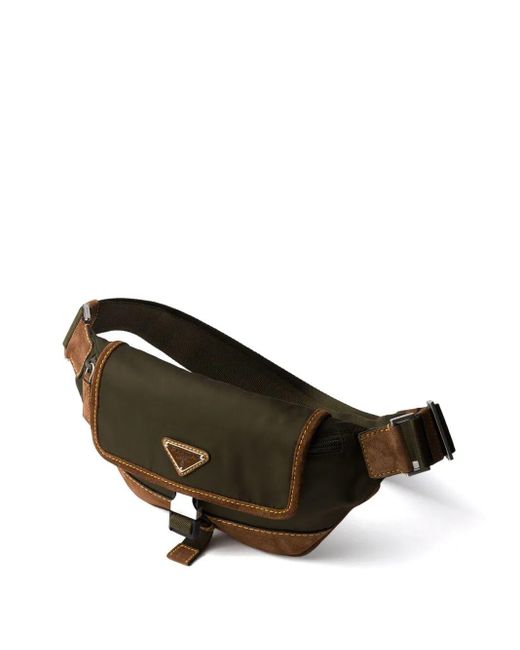 Prada Brown Re-Nylon And Suede Belt Bag for men