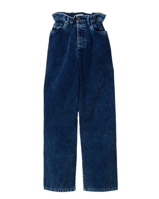 Miu Miu Washed Corduroy Trousers in Blue | Lyst