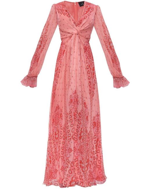 Etro Red Floral Print Lightweight Silk Long Dress