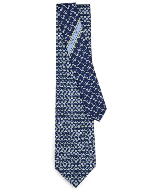 Ferragamo Blue Frog Print Silk Tie for men