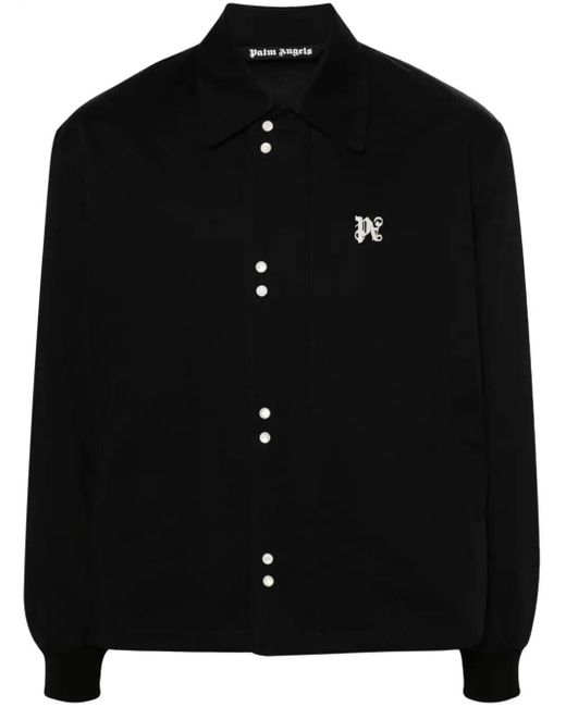 Palm Angels Black Monogram-embroidered toggle-hem Boxy-fit Cotton-twill Coach Jacket for men