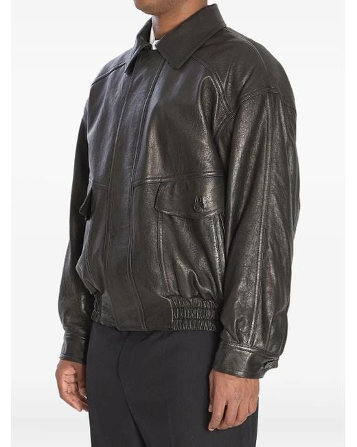 Saint Laurent Black Bomber Jacket In Bubbled Lambskin With Zip for men