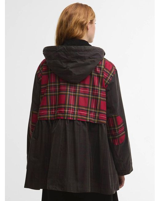 Barbour Black X Ganni: Waxed Jacket With Peplus And Tartan Details