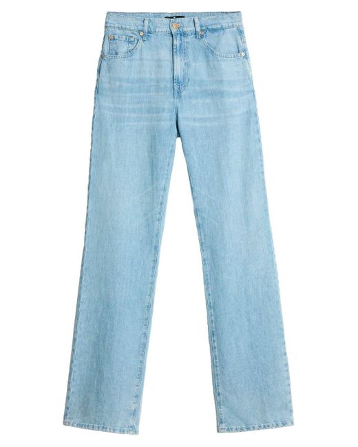 7 For All Mankind Blue Tess High Waisted Linen Blend Jeans