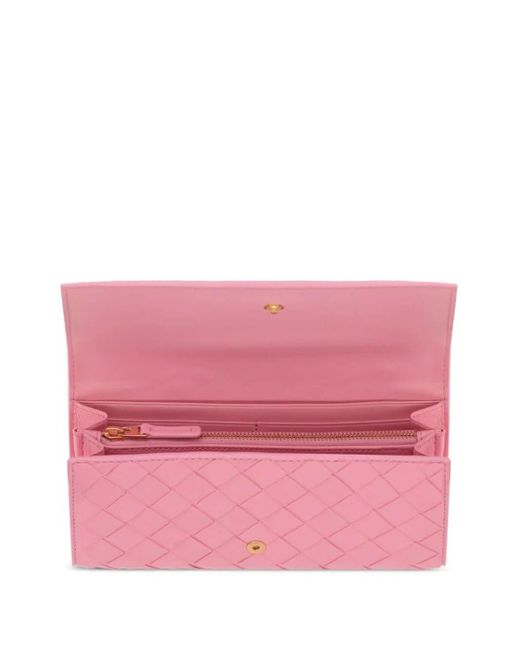 Bottega Veneta Pink Braided Wallet With Large Flap Accessories