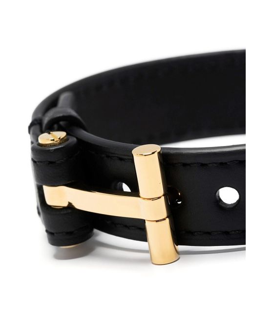 Tom Ford Black T-Hinge Leather Bracelet for men