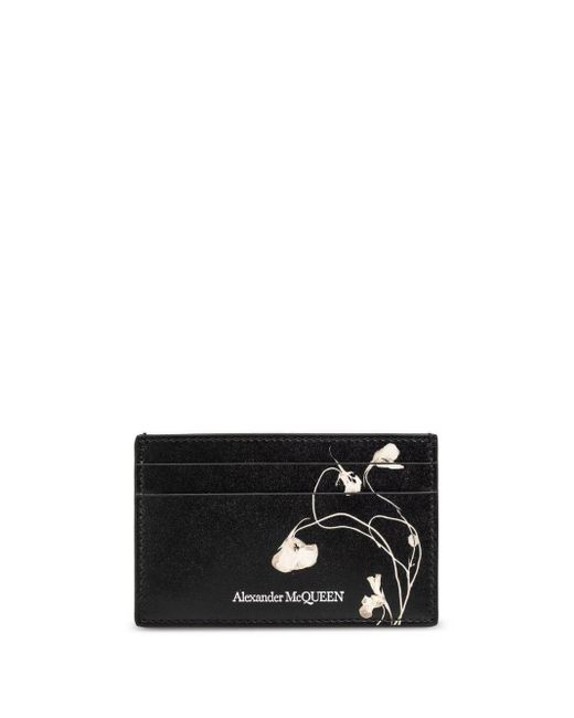 Alexander McQueen Black Floral Print Card Holder Accessories for men