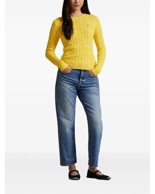 Polo Ralph Lauren Yellow Cable Knit Sweater With Logo