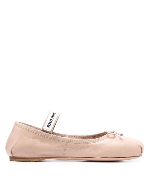 Miu Miu Pink Women Leather Ballerina Shoes