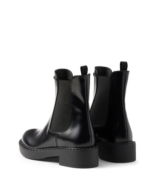 Prada Black Brushed Leather Chelsea Boots