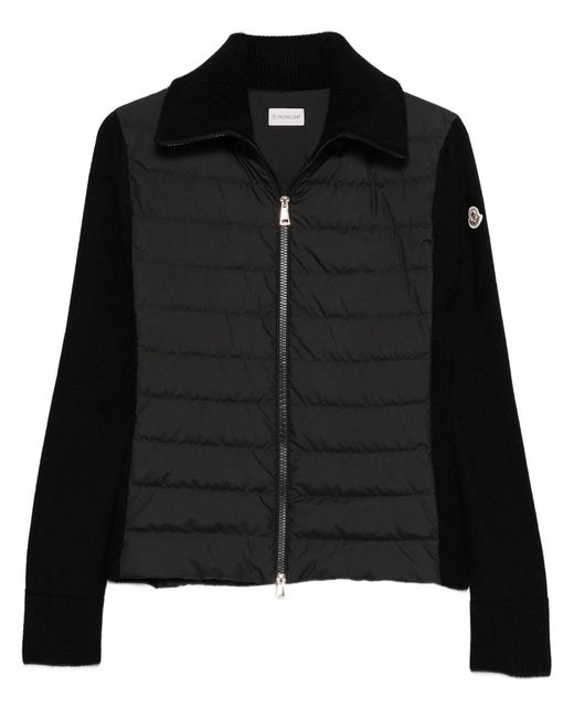 Moncler Black Wool Padded Cardigan With Zipper