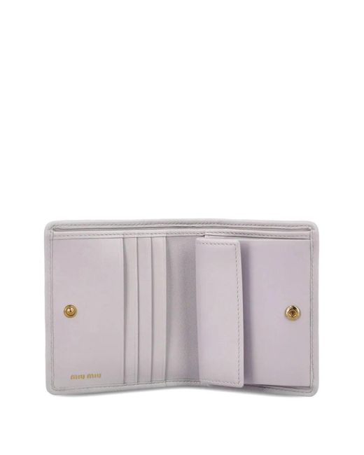 Miu Miu White Small Matelassã Nappa Leather Wallet With Snap Closure