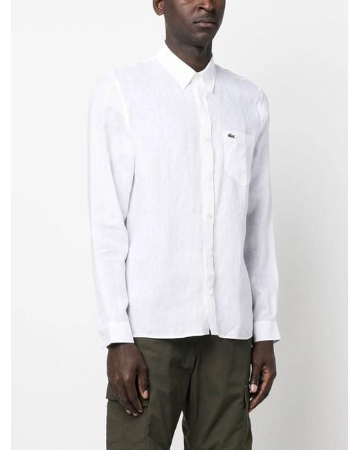 Lacoste White Logo-Embroidered Button-Down Shirt for men