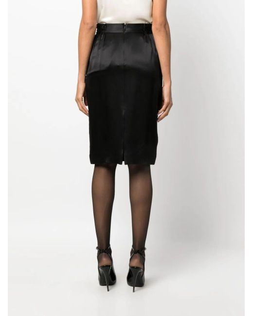 Saint Laurent Black Satin-finish Silk Pencil Skirt