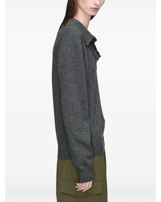 Maison Margiela Gray Draped Collar Wool Polo Sweater