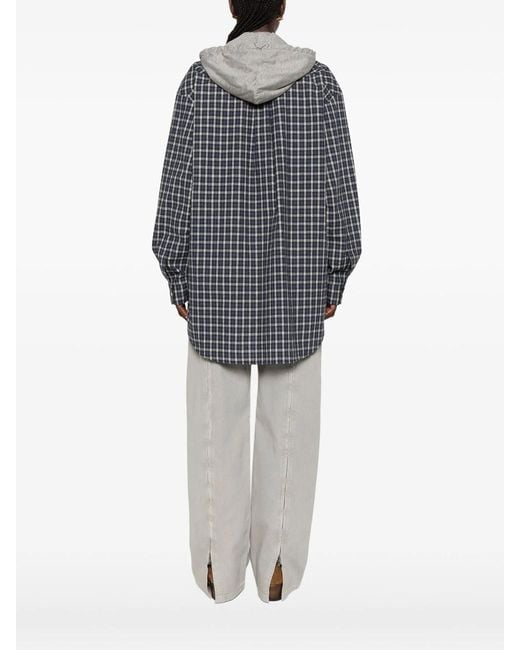 Miu Miu Gray Check-Pattern Hooded Shirt