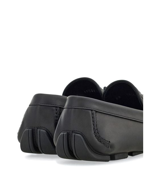 Ferragamo Black Embossed Gancini Monogram Driving Loafers Shoes for men