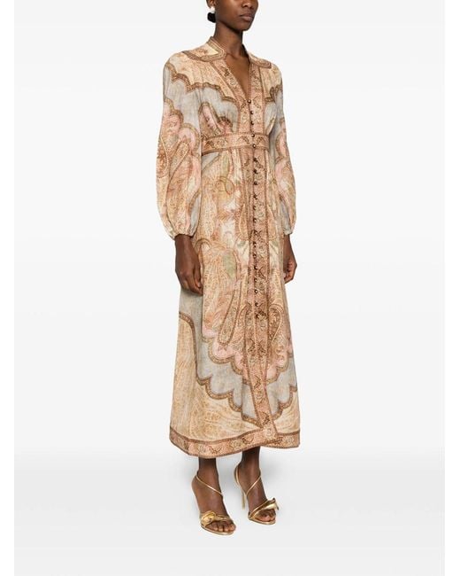 Zimmermann Natural Wanderlust Plunge Linen Midi Dress