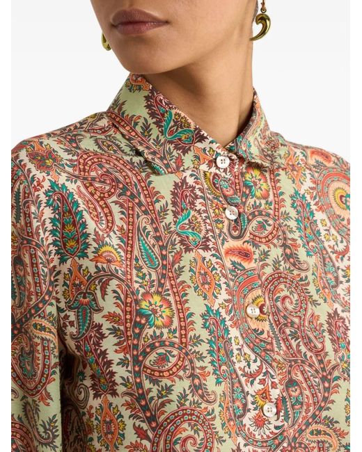 Etro Brown Paisley-Print Silk Blend Shirt