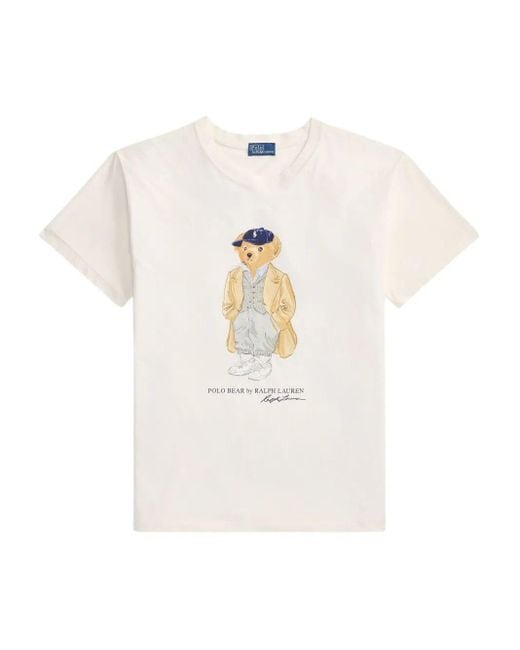 Polo Ralph Lauren White Short-Sleeved Knit T-Shirt With Graphic Bear Design