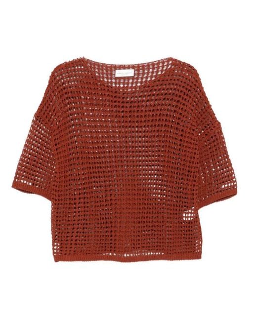 Roberto Collina Red Short-Sleeved Mesh Top