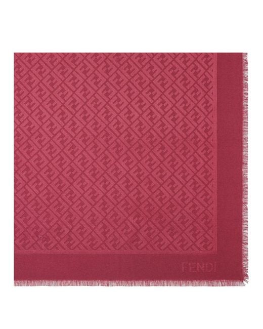 Fendi Red Ff Silk And Wool Shawl