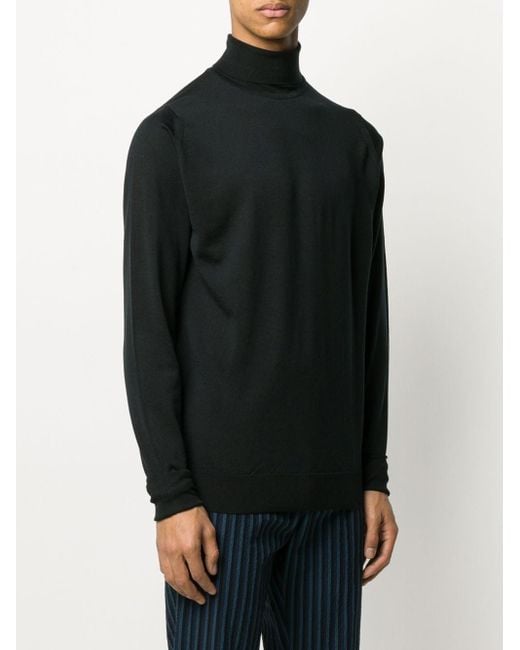 John Smedley Black Richards High Neck Extrafine Merino Wool Sweater for men