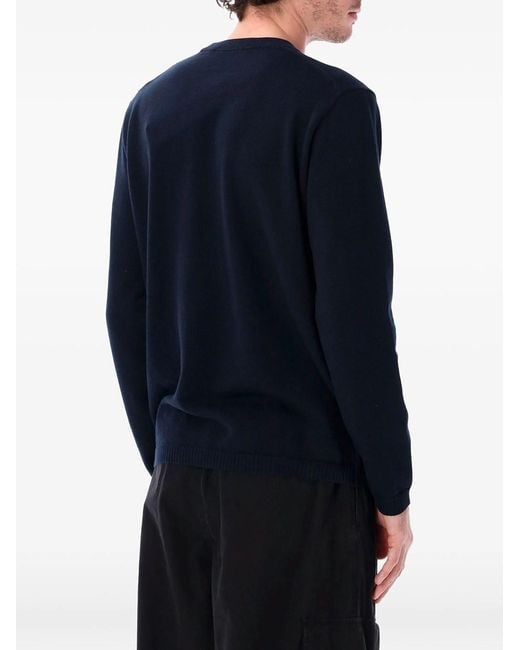 Stone Island Blue Loose Fit Ribbed Cotton Crewneck Sweater for men
