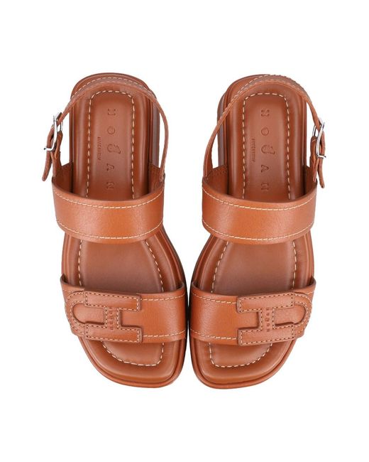 Hogan Brown H703 Leather Platform Sandals
