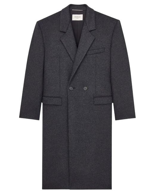 Saint Laurent Blue Brushed Wool Double-Faced Coat for men