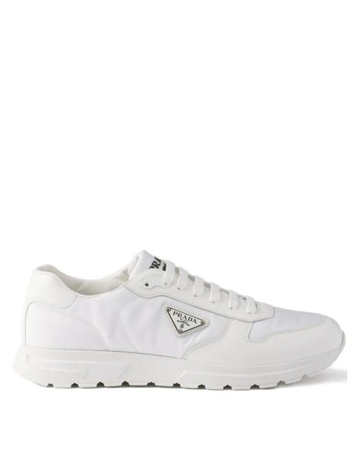 Prada White Prax 01 Re-Nylon And Brushed Leather Sneakers for men