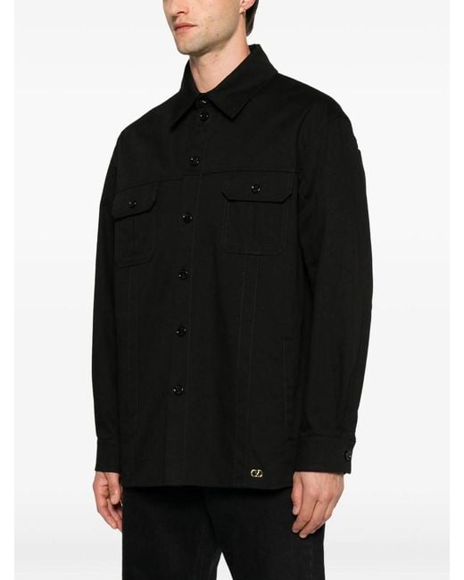 Valentino Garavani Black Shirt Jacket In Cotton Gabardine With Vlo for men