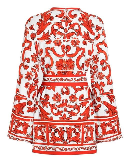 Dolce & Gabbana Red Dolce & Gabbana Majolica-Print Silk Charmeuse Shirt
