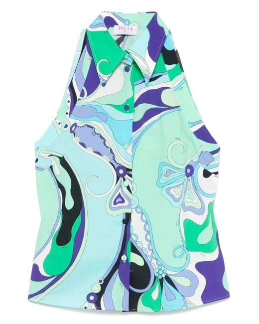 Emilio Pucci Green Marble-Print Sleeveless Shirt