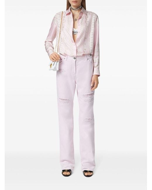 Versace Pink Silk Shirt With Concealed Placket