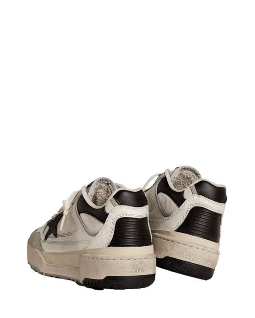 Golden Goose Deluxe Brand White Forty2 Distressed Finish Leather And Fabric Sneakers With Star Shoes