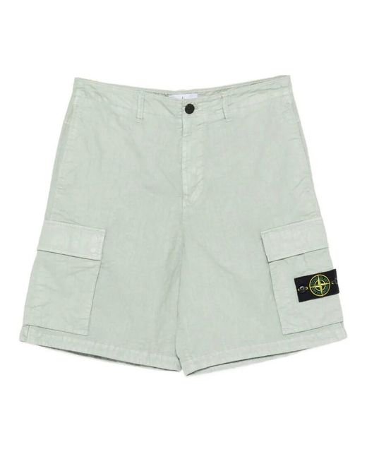 Stone Island Green Nylon Panama Loose Fit Cargo Bermudas for men