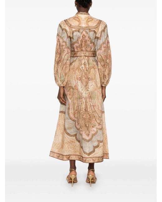 Zimmermann Natural Wanderlust Plunge Linen Midi Dress
