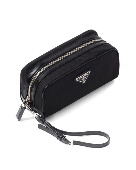 Prada Black Re-nylon And Brushed Leather Pouch for men