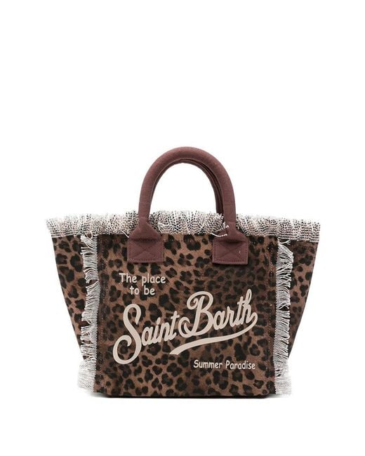 Mc2 Saint Barth Brown Colette Leopard Canvas Tote Bag With Fringes