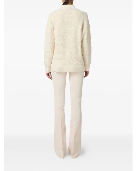 Elisabetta Franchi White Bouclé Chenille Cardigan With Jewel Buttons