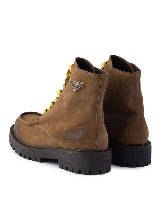 Prada Brown Lace-Up Suede Ankle Boots for men