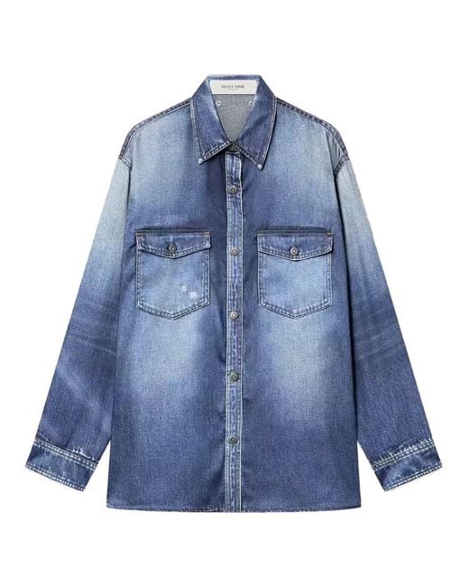 Golden Goose Deluxe Brand Blue Lived-in Denim Effect Oversized Shirt
