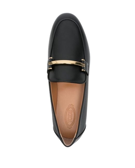 Tod's Black Branded Metal Bar Leather Loafers Shoes