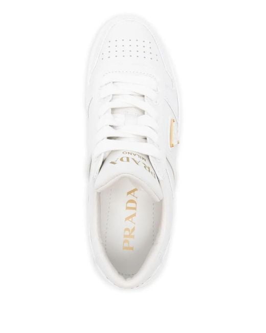Prada White Platform Logo-Patch Sneakers